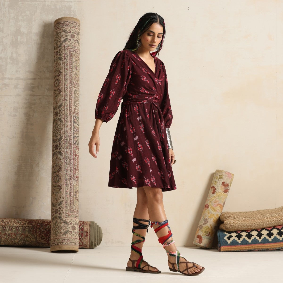 Rangrez- Front wrap handwoven ikat dress