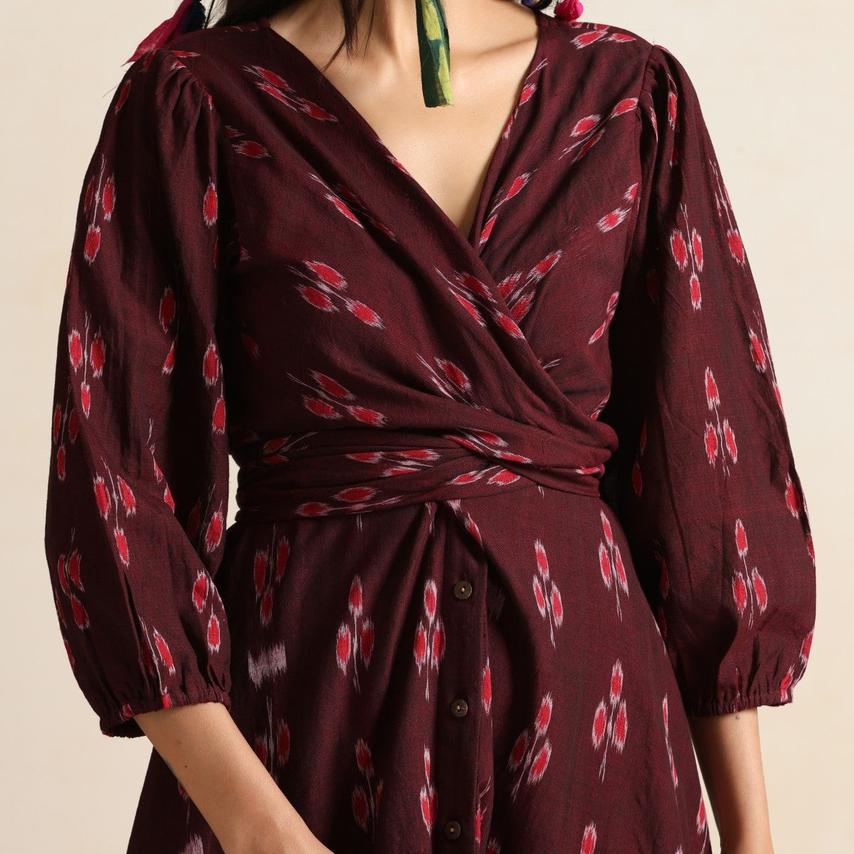 Rangrez- Front wrap handwoven ikat dress