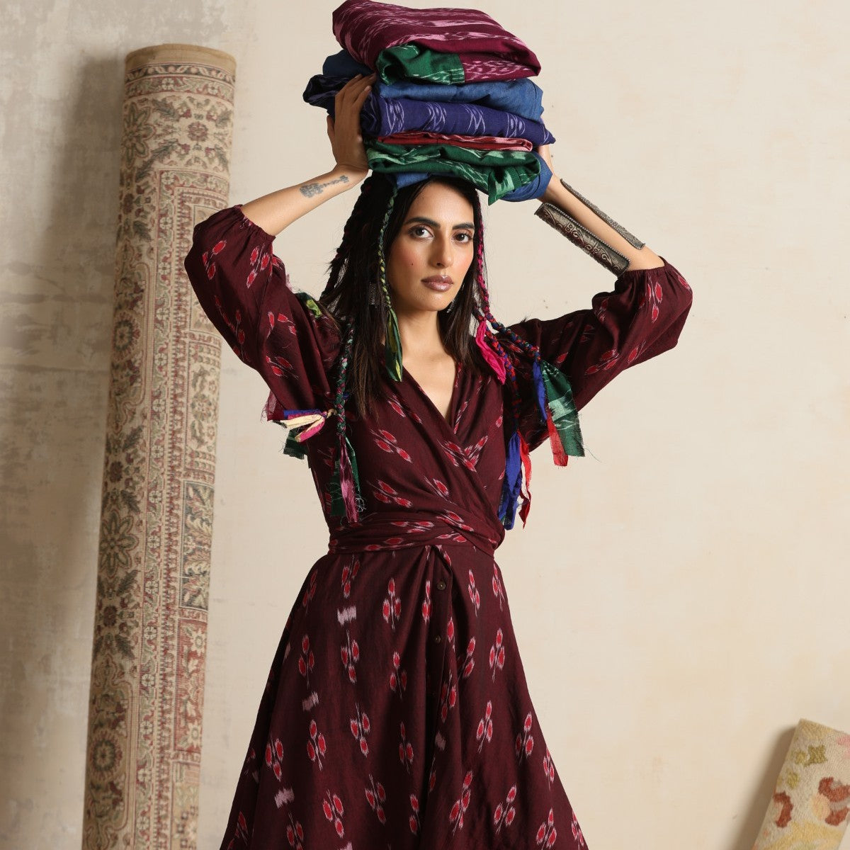 Rangrez- Front wrap handwoven ikat dress