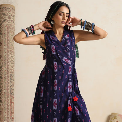 Noor- purple handwoven ikat angrakha dress
