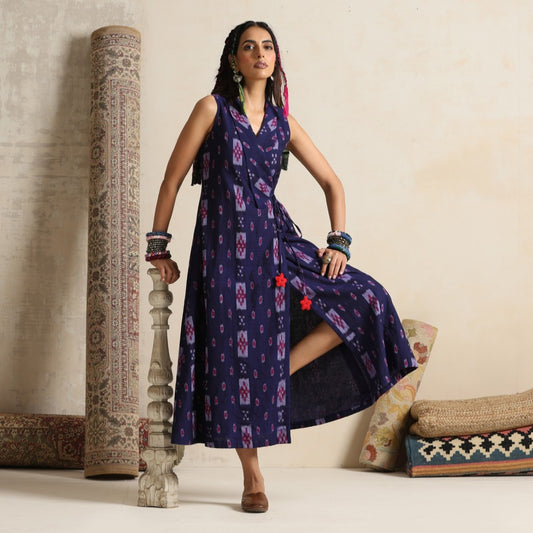 Noor- purple handwoven ikat angrakha dress