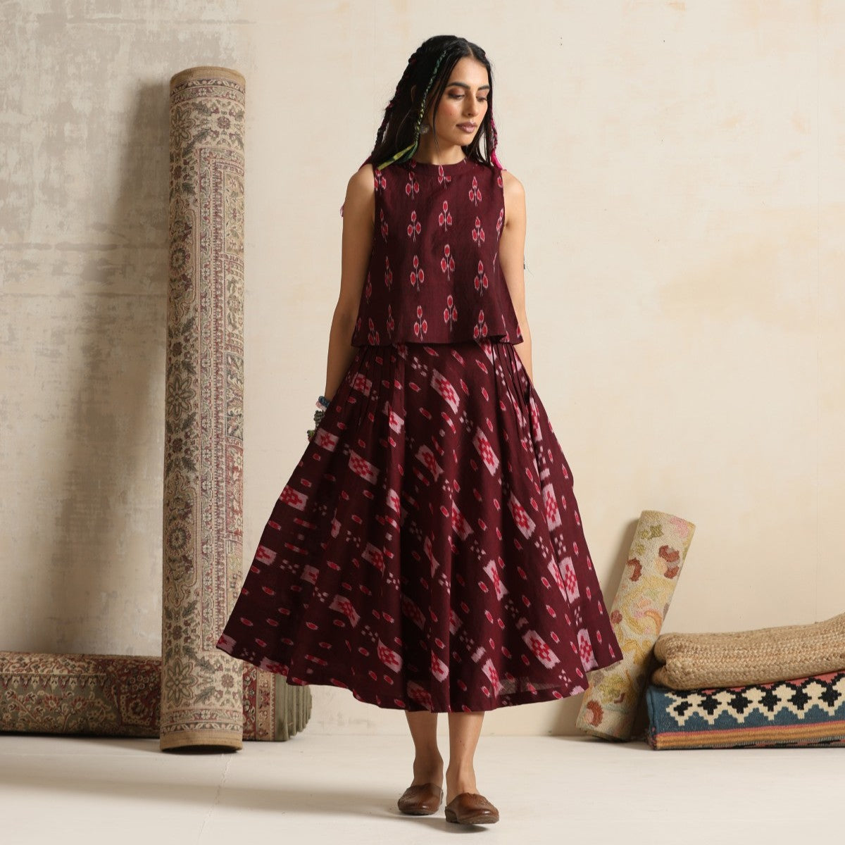 Mehtaab- Top and skirt set in handwoven ikat