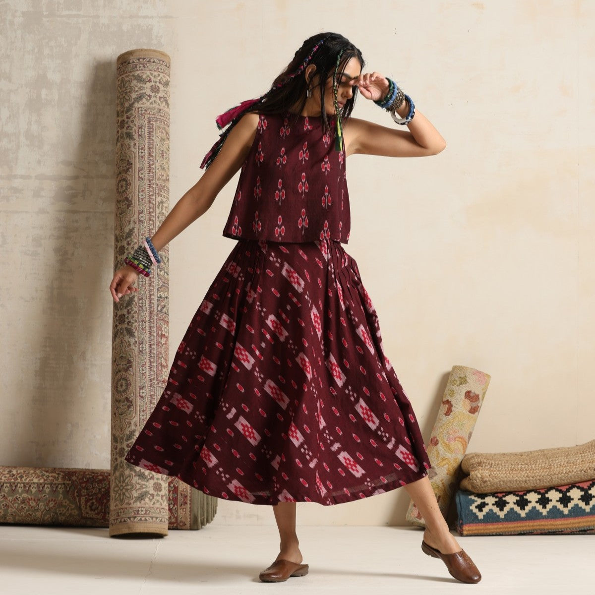 Mehtaab- Top and skirt set in handwoven ikat