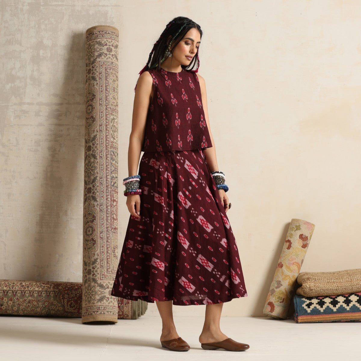 Mehtaab- Top and skirt set in handwoven ikat