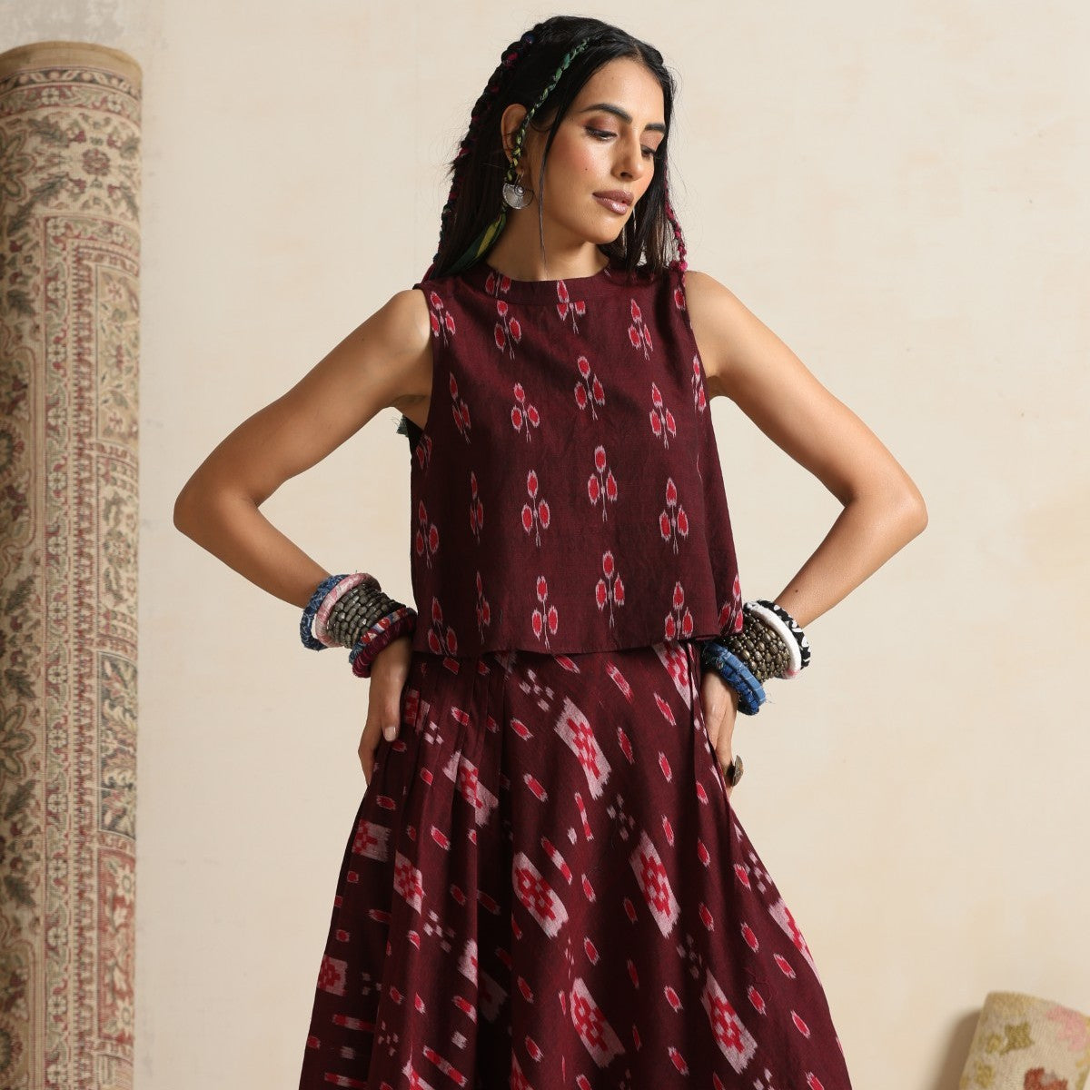 Mehtaab- Top and skirt set in handwoven ikat