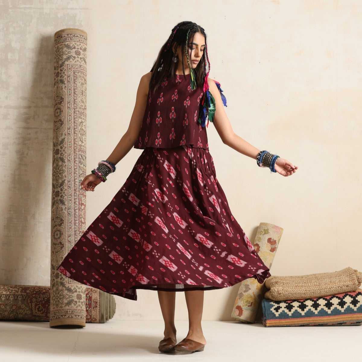 Mehtaab- Top and skirt set in handwoven ikat