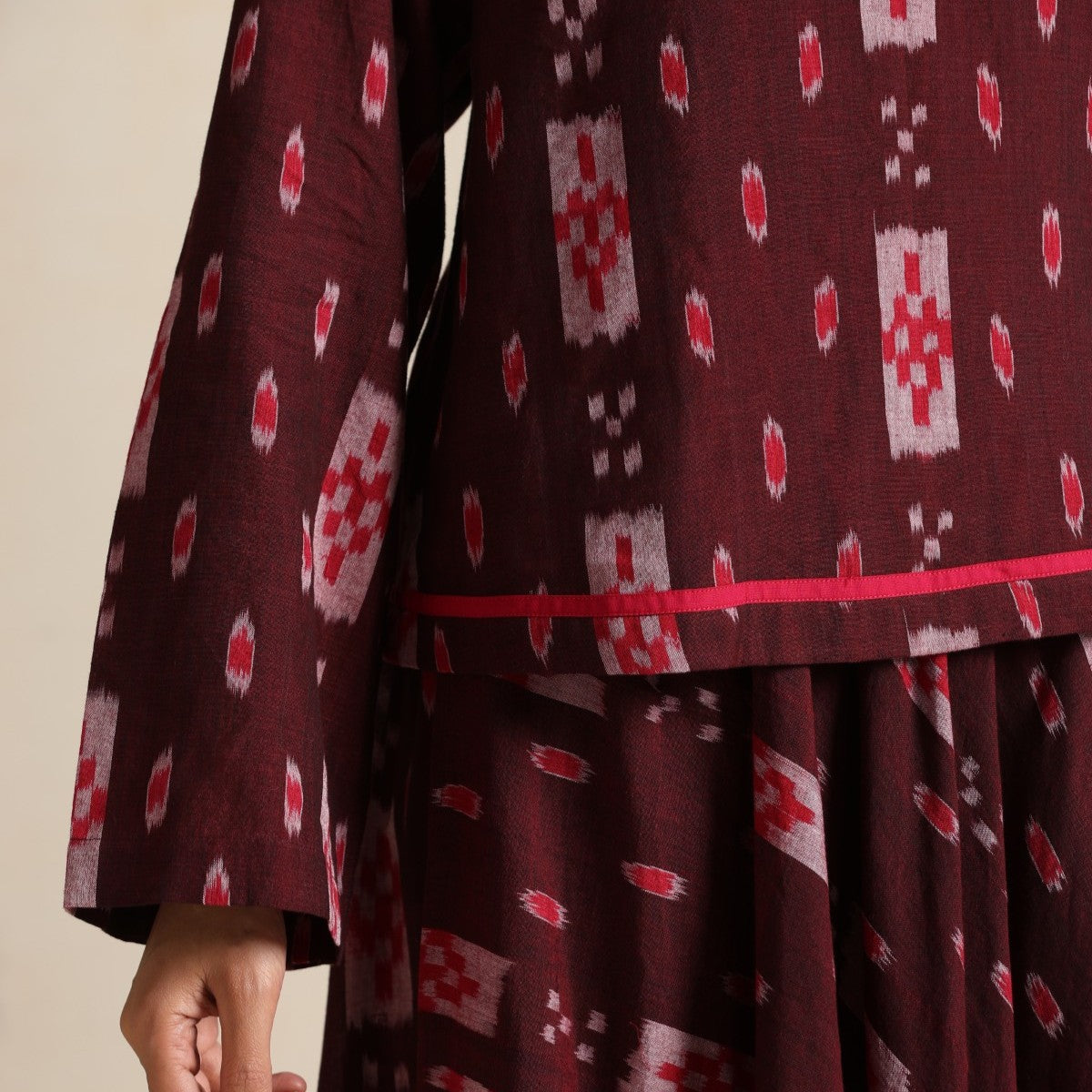 Izhaar- Brown ikat shirt and full skirt set