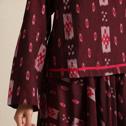 Izhaar- Brown ikat shirt and full skirt set