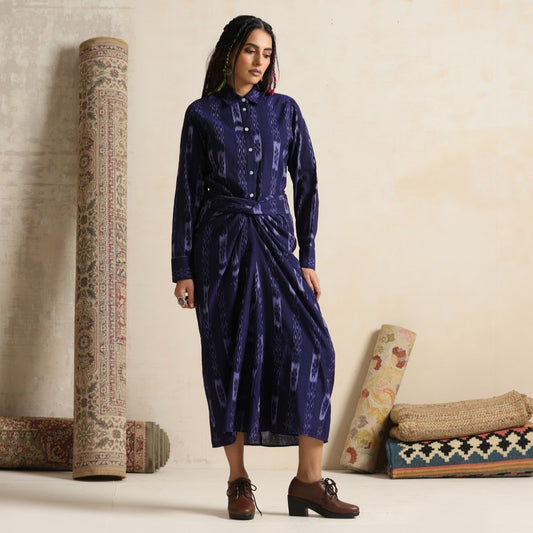 Seher - Shirt and front twist & tie skirt in handwoven ikat