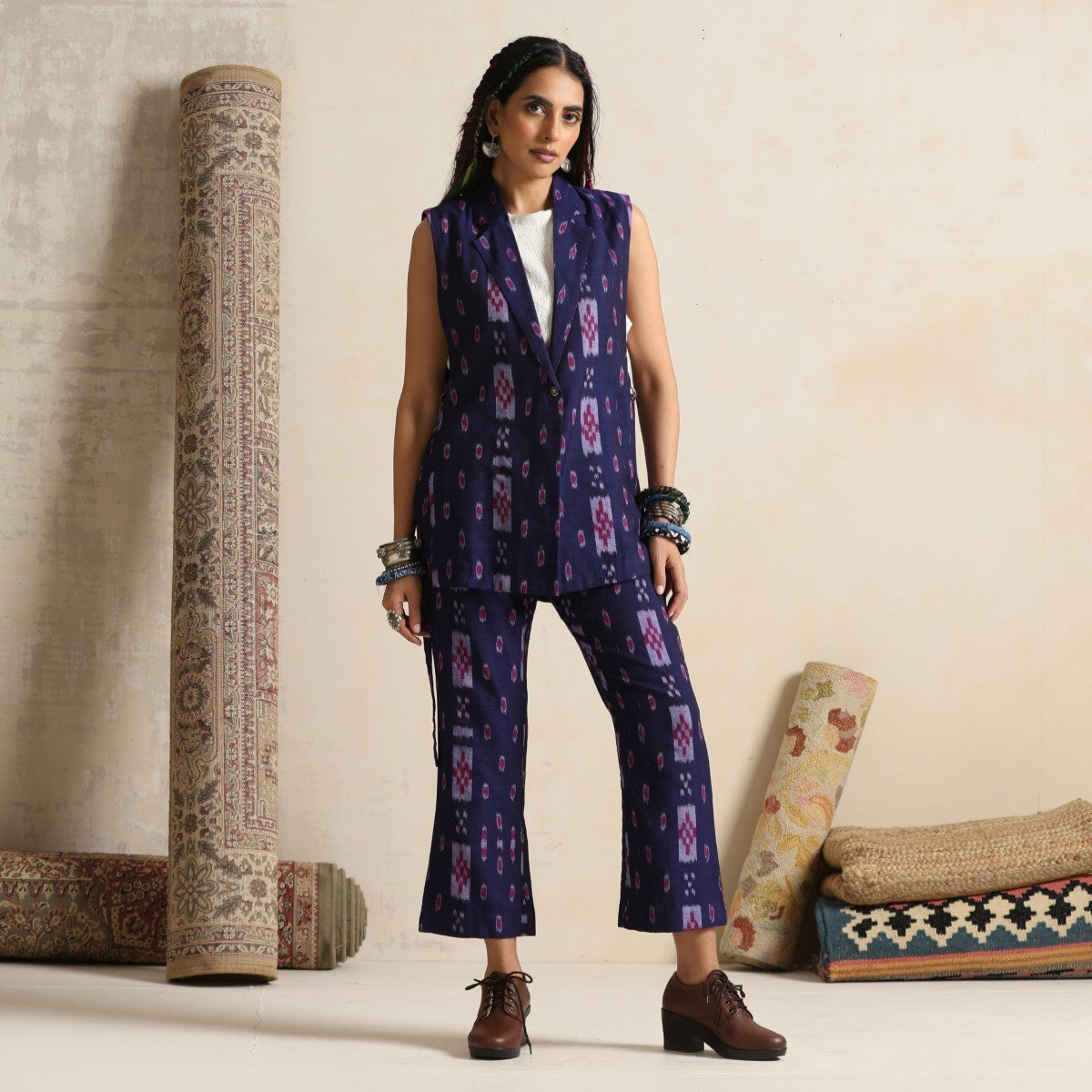Ishara- Gilet and Pant set in handwoven ikat