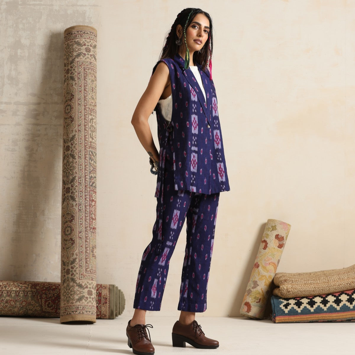 Ishara- Gilet and Pant set in handwoven ikat