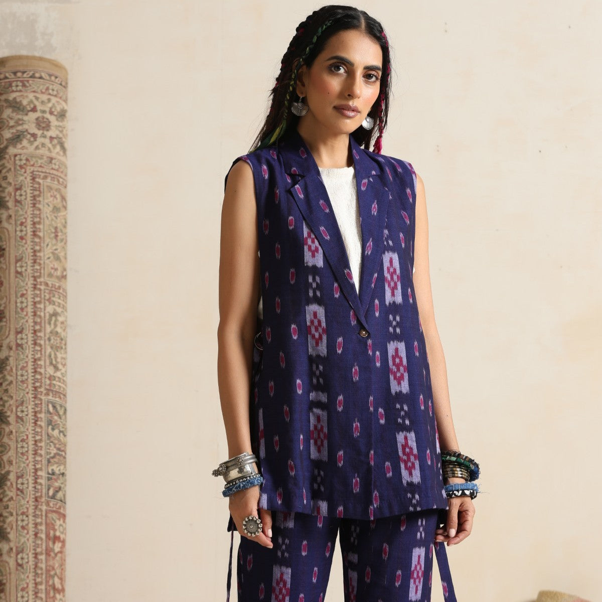 Ishara- Gilet and Pant set in handwoven ikat