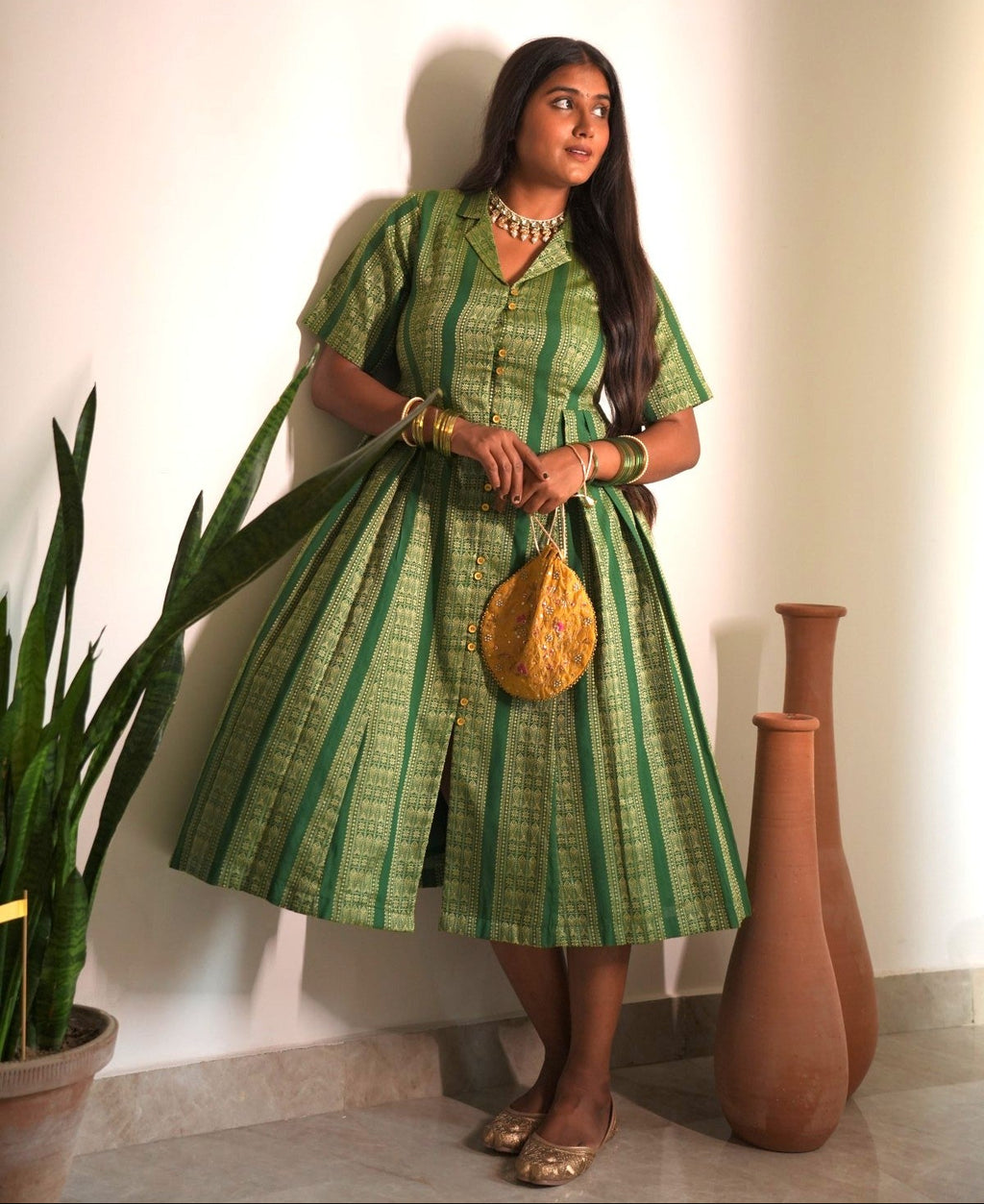 Regina- Green A line pleated dress