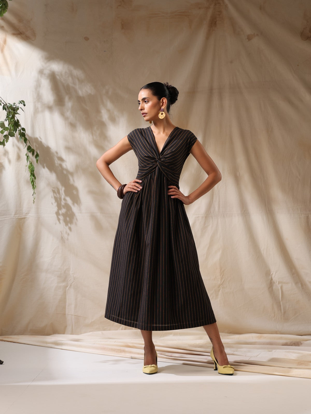Raaz- Black striped front twisted dress