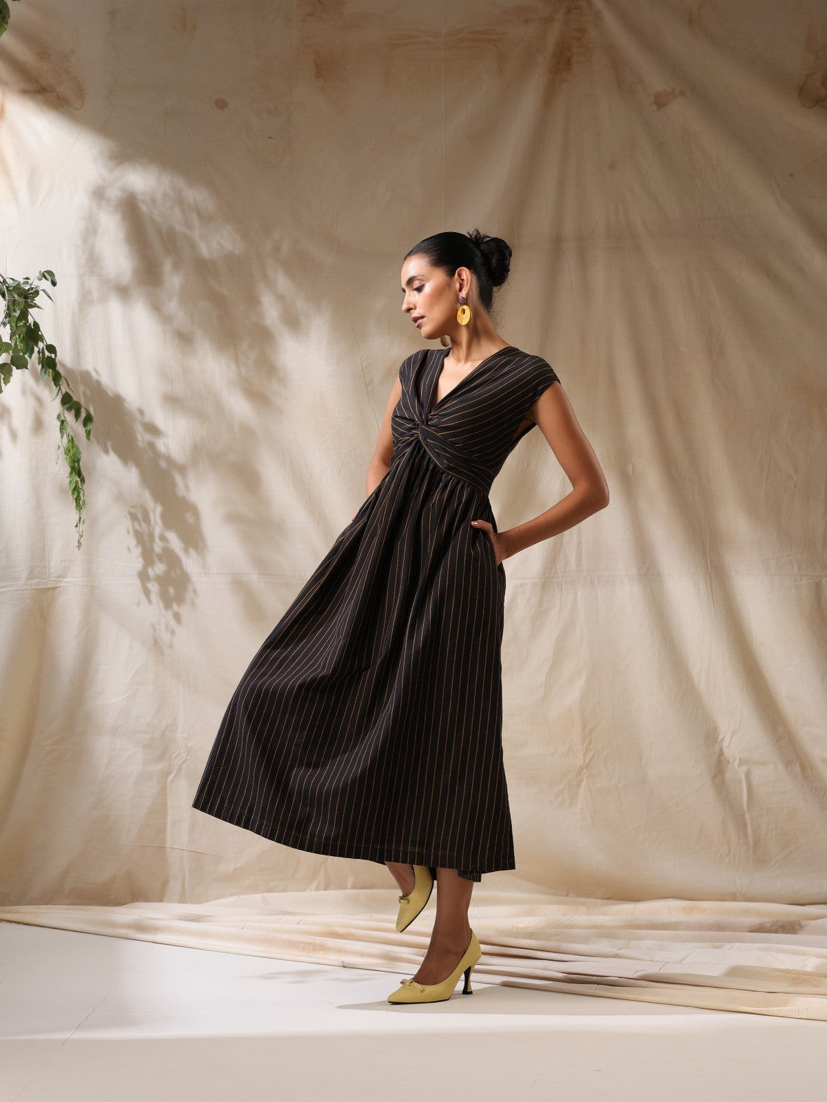 Raaz- Black striped front twisted dress