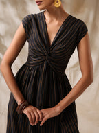 Raaz- Black striped front twisted dress