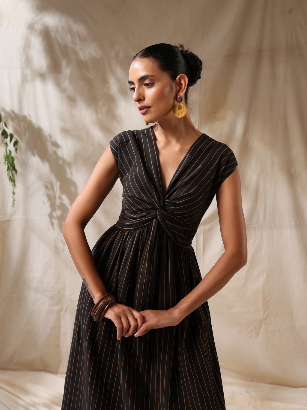 Raaz- Black striped front twisted dress