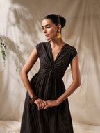 Raaz- Black striped front twisted dress