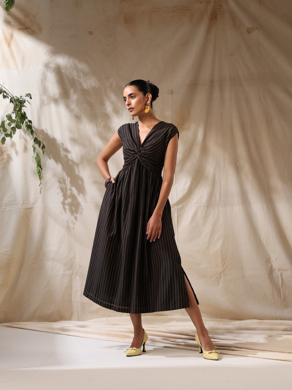 Raaz- Black striped front twisted dress