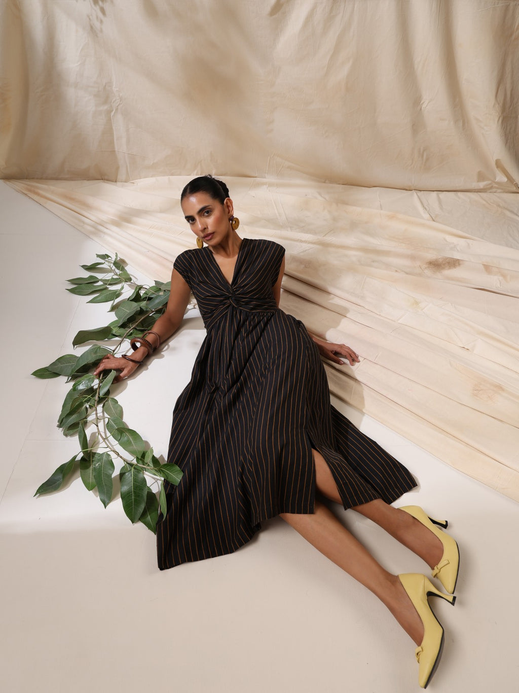 Raaz- Black striped front twisted dress
