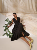 Raaz- Black striped front twisted dress