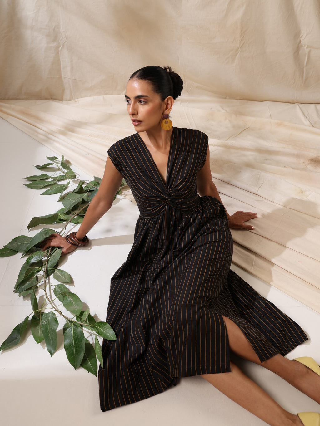 Raaz- Black striped front twisted dress