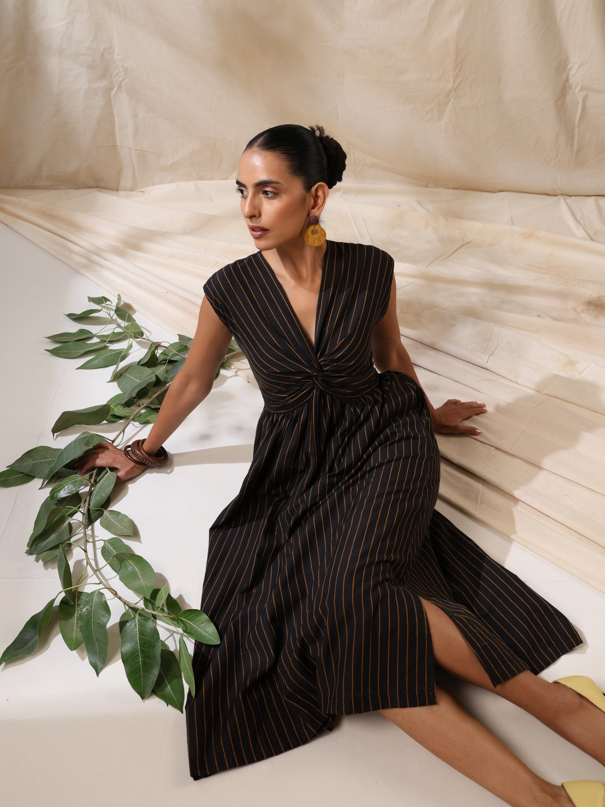 Raaz- Black striped front twisted dress