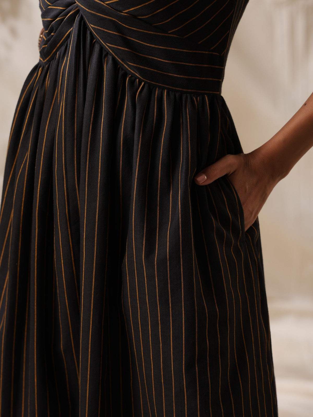 Raaz- Black striped front twisted dress