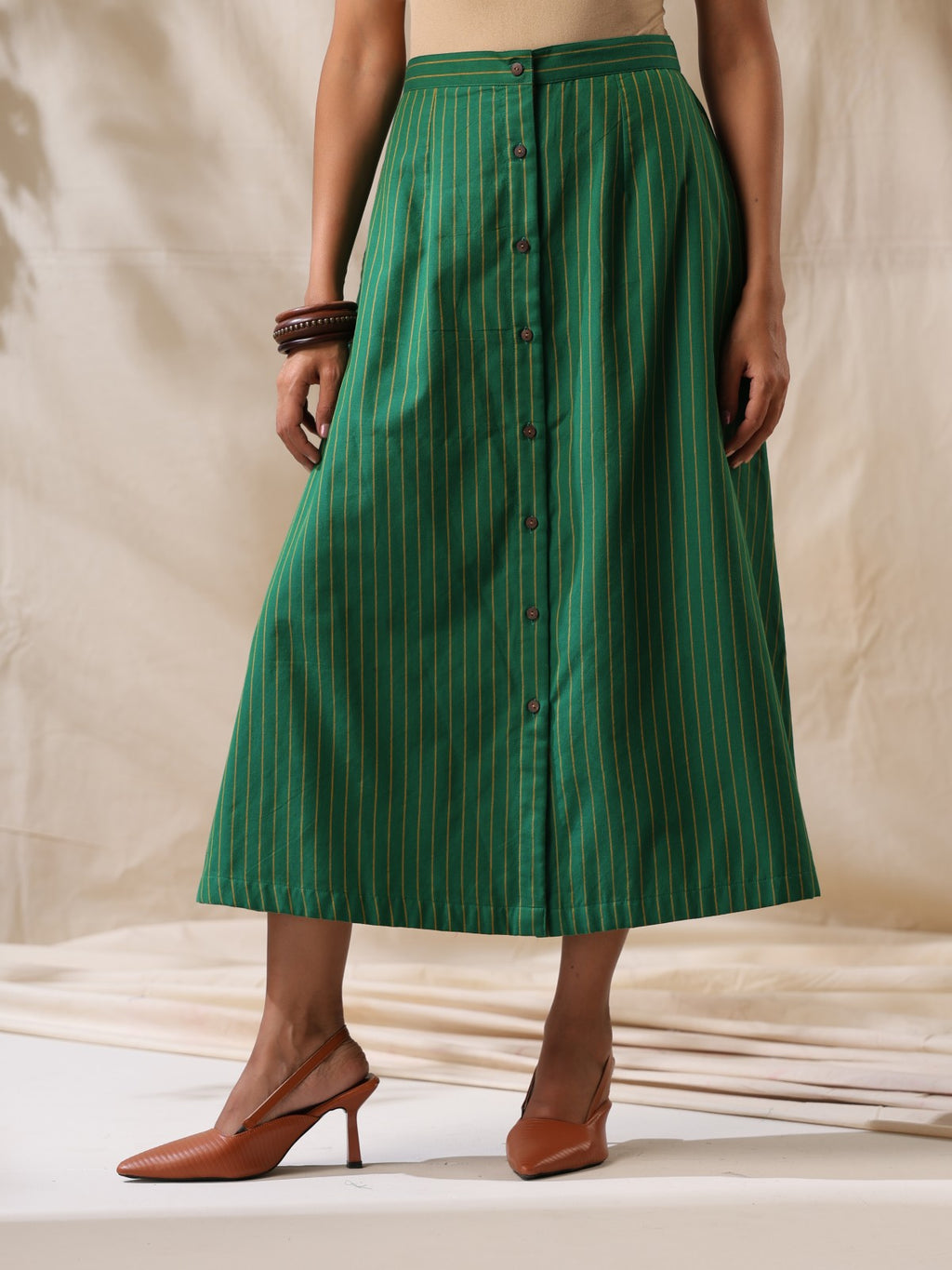 Mor - Green striped skirt and top- two piece set