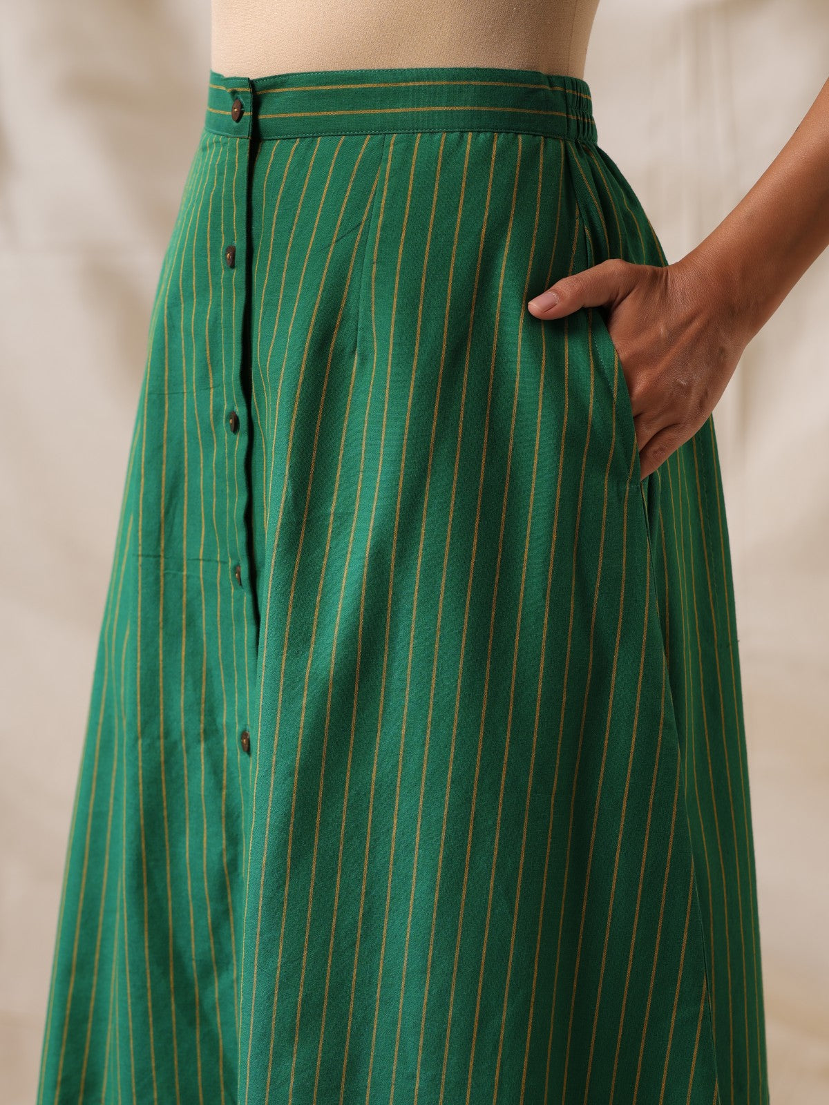 Mor - Green striped skirt and top- two piece set