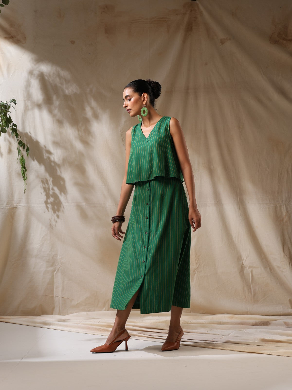 Mor - Green striped skirt and top- two piece set