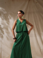 Mor - Green striped skirt and top- two piece set