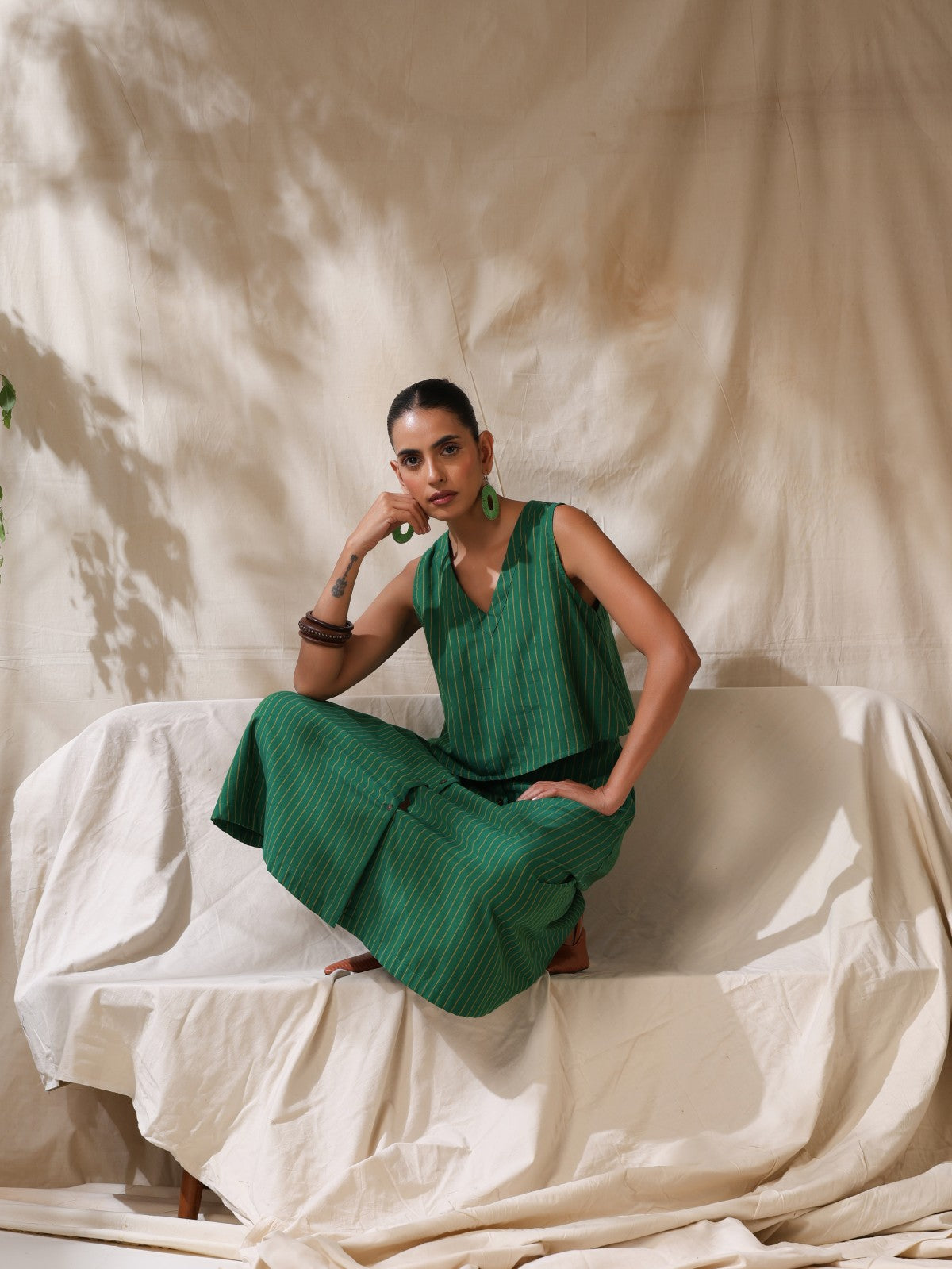 Mor - Green striped skirt and top- two piece set