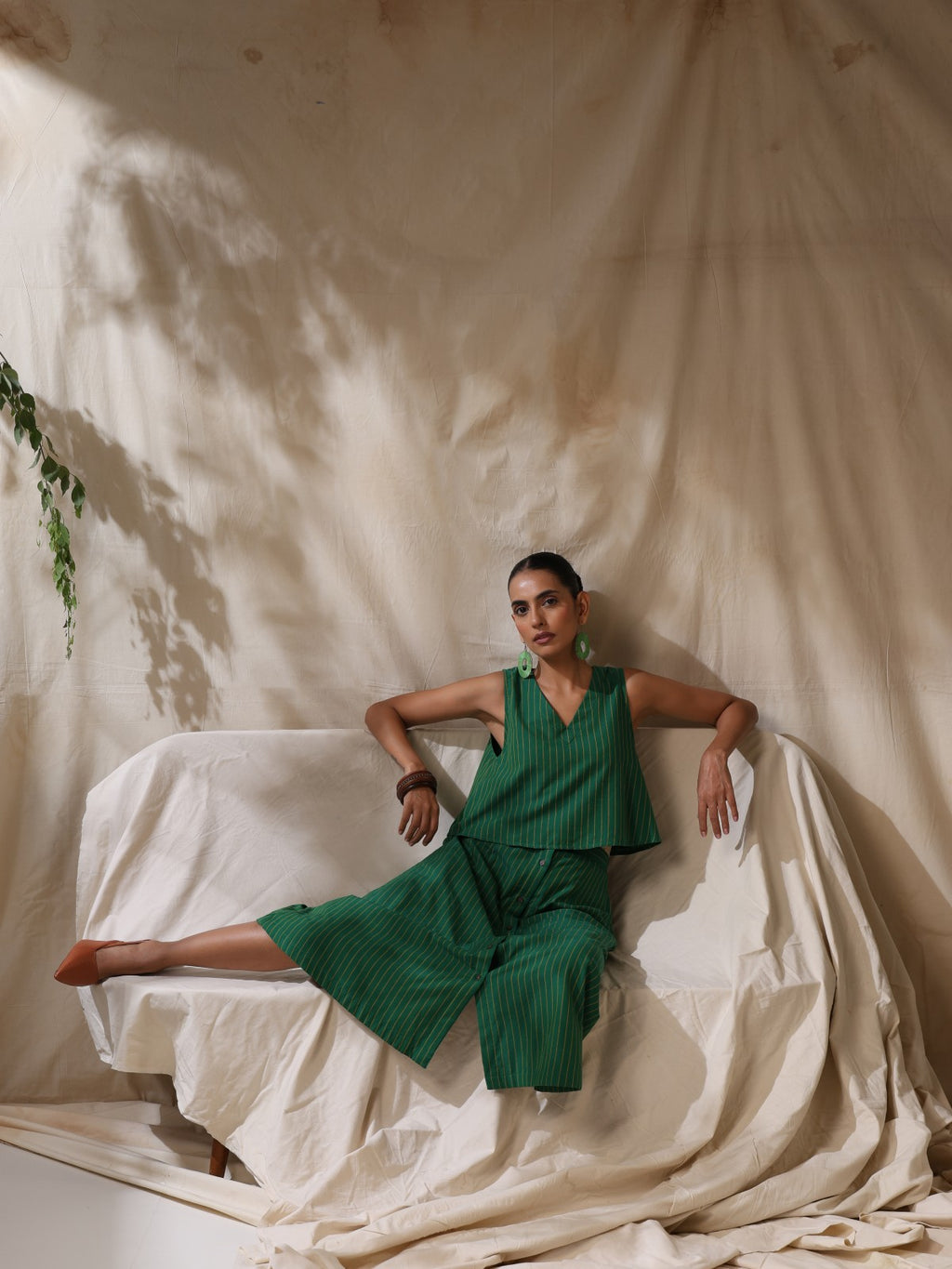 Mor - Green striped skirt and top- two piece set