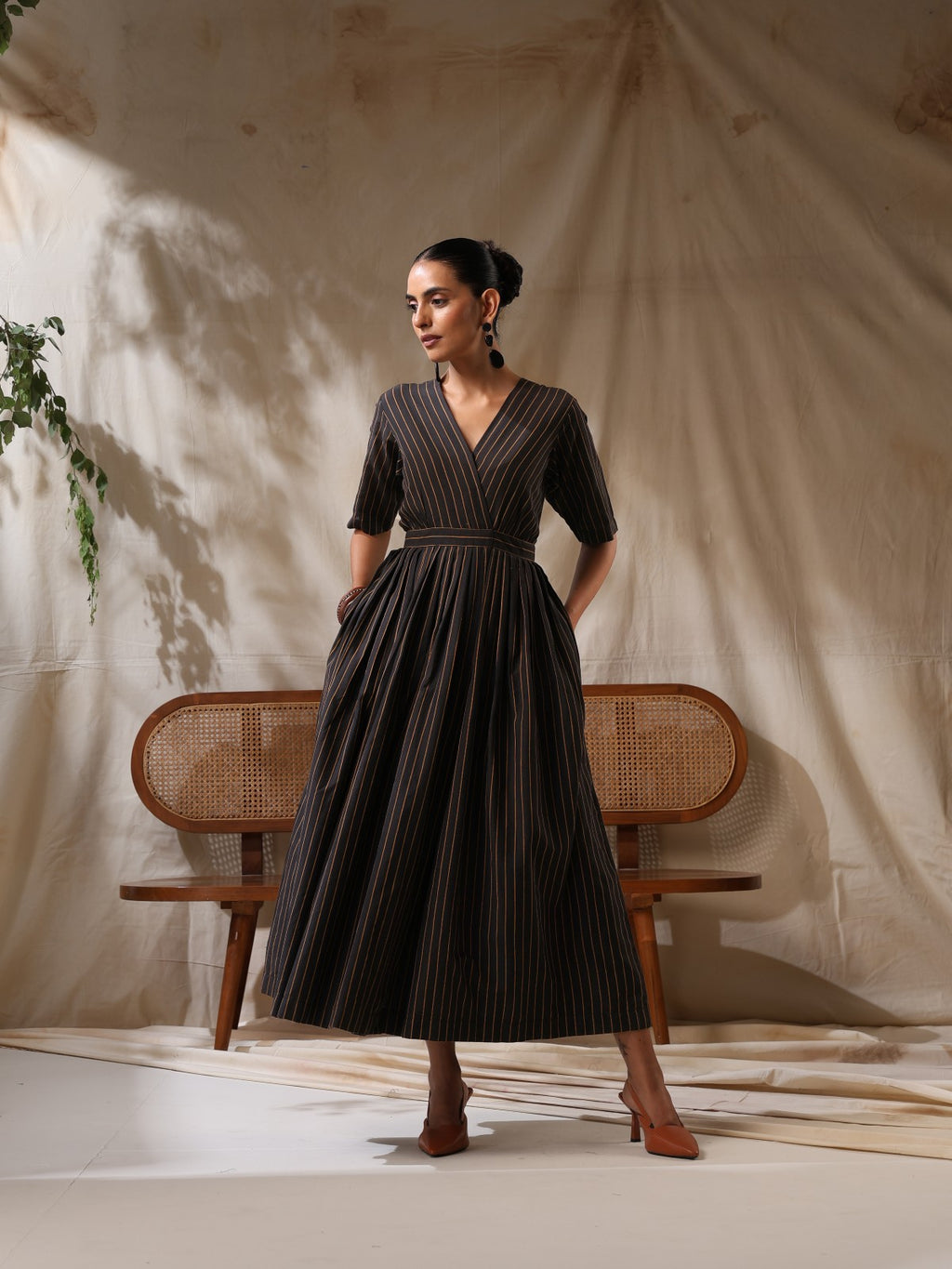 Saaya- Black wrap dress with waist scarf