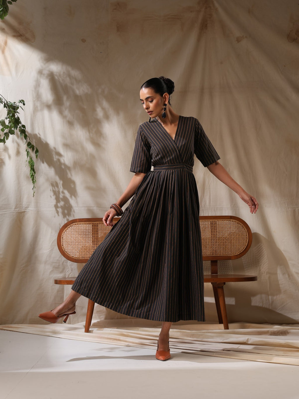 Saaya- Black wrap dress with waist scarf