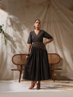 Saaya- Black wrap dress with waist scarf