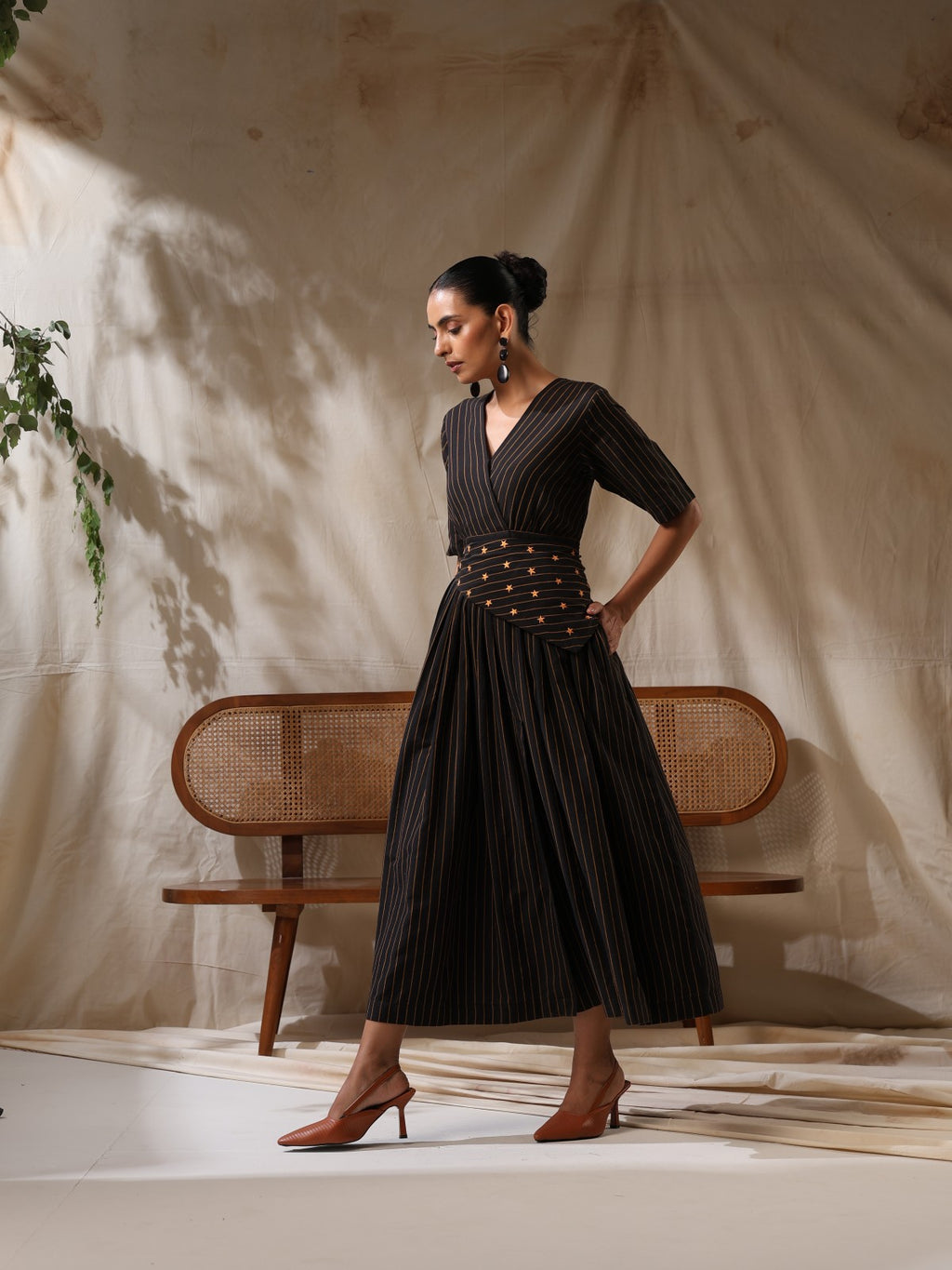 Saaya- Black wrap dress with waist scarf