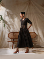 Saaya- Black wrap dress with waist scarf