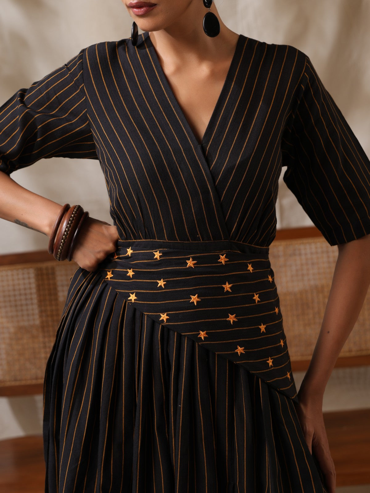 Saaya- Black wrap dress with waist scarf