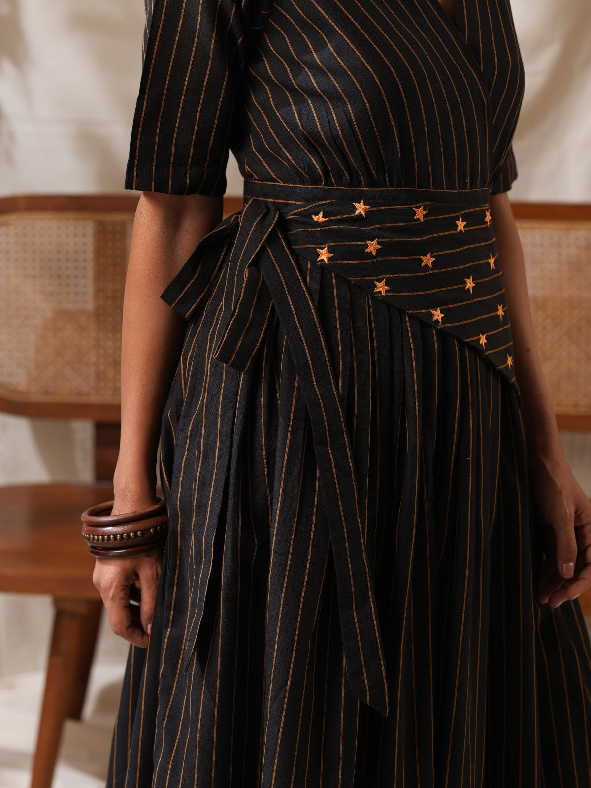Saaya- Black wrap dress with waist scarf