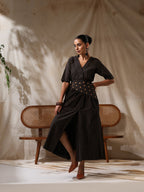 Saaya- Black wrap dress with waist scarf