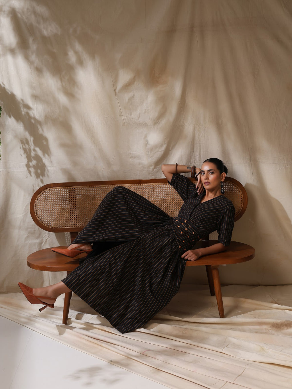 Saaya- Black wrap dress with waist scarf