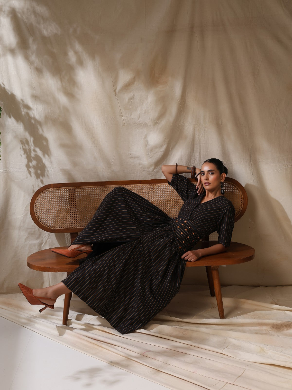 Saaya- Black wrap dress with waist scarf