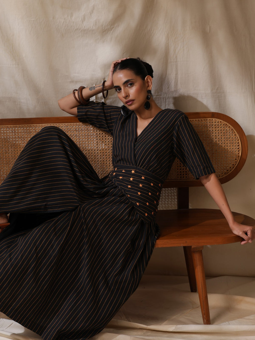Saaya- Black wrap dress with waist scarf