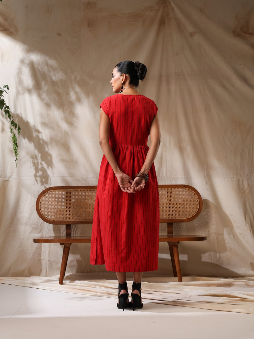 Pathaka - Red striped front twisted dress