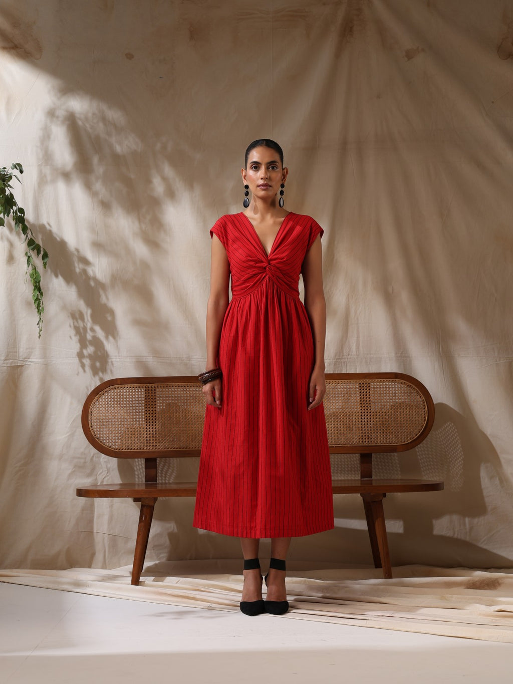Pathaka - Red striped front twisted dress