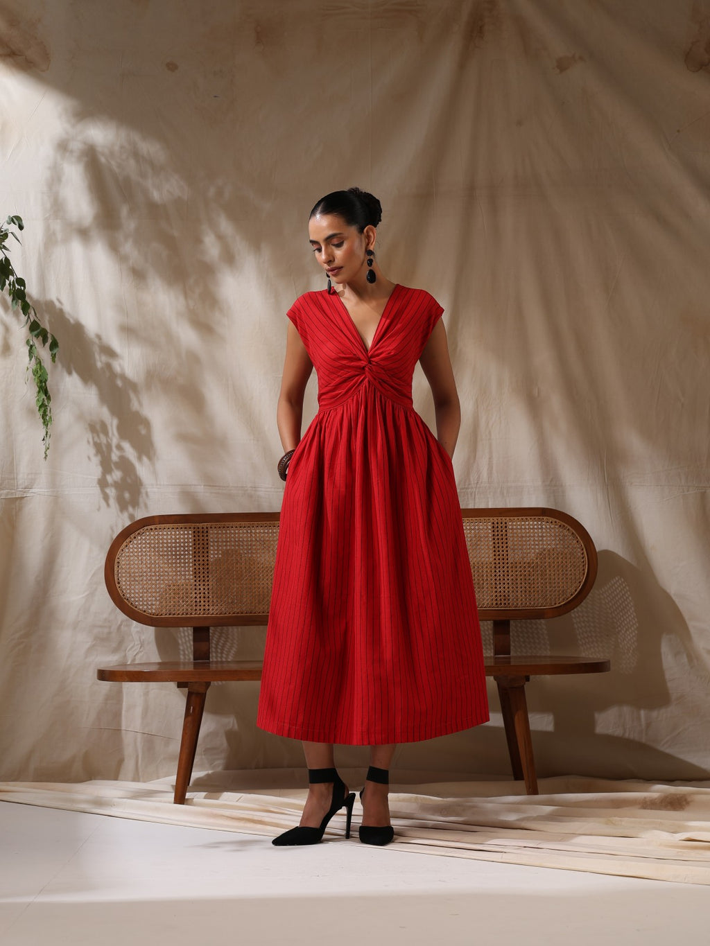 Pathaka - Red striped front twisted dress