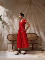 Pathaka - Red striped front twisted dress