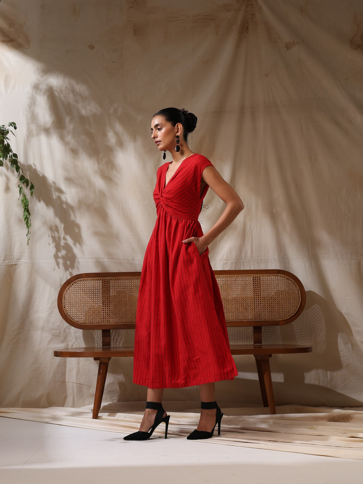Pathaka - Red striped front twisted dress